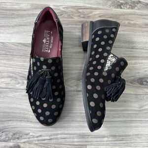 L'Artiste by Spring Step Klasik Black Polka Dot Suede Tassel Loafer Shoe Size 39